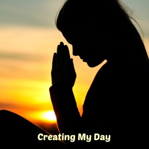 Silhouette of a young unrecognizable woman praying